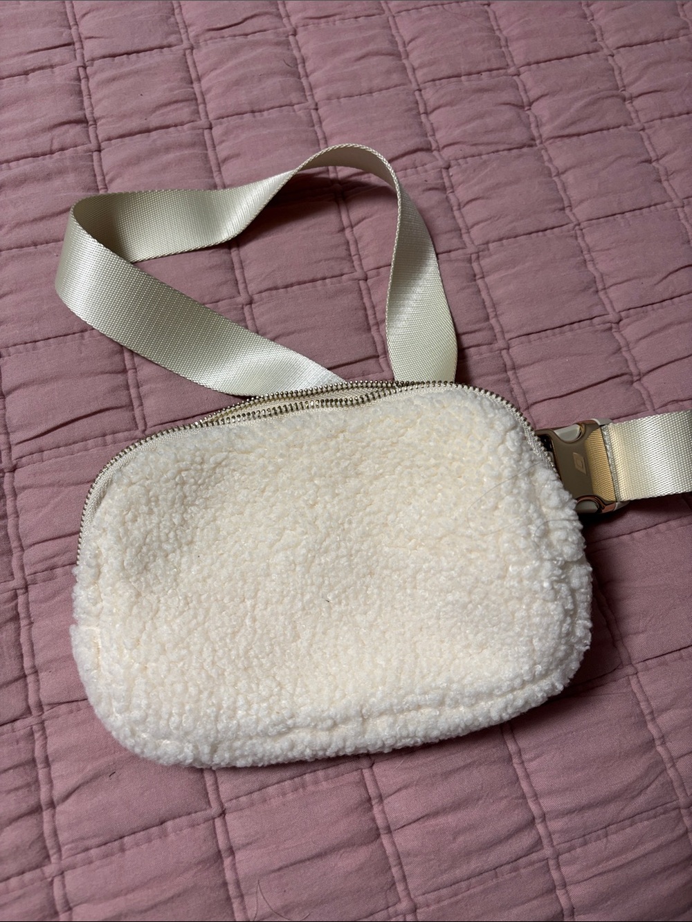 Amazon Cream Sherpa Crossbody Bag with Adjustable Strap